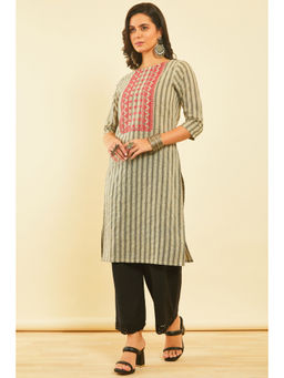 Soch - Beige Cotton Blend Stripe Woven Kurta