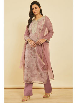 Soch - Onion Pink Abstract Printed Organza Unstitched Dress Material (Set of 3)