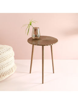 Manor House - Leaf Antique Brass Aluminium Round Table with Leaf Stand and Mirror Glass Top 19 inch