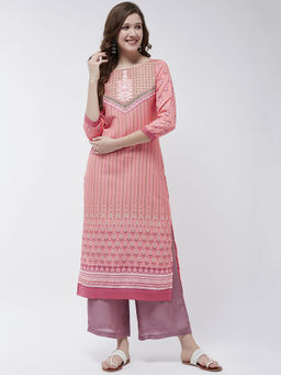 Pannkh - Pink Women'S Jaipur Haat V-Shape Placement Kurta