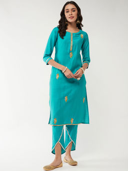 Pannkh - Green Women'S Fusion Embroidered Pastel Kurta