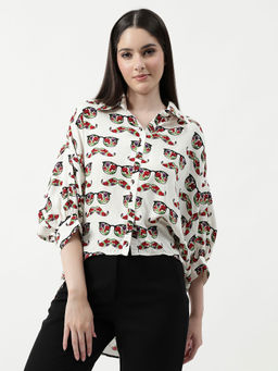 Pannkh - White Women'S Printed High-Low Shirt