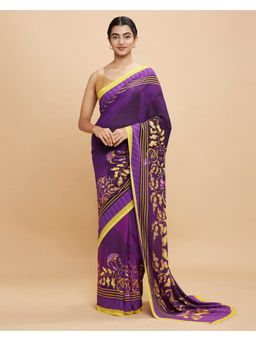 Navyasa By Liva - Purple Georgette Floral Print Saree with Unstitched Blouse