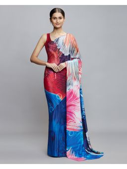 Navyasa By Liva - Multi-Color Crepe Abstract Print Saree with Unstitched Blouse