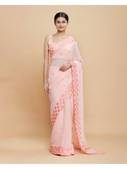 Navyasa By Liva - Peach Georgette Embroidered Saree with Unstitched Blouse