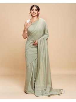 Navyasa By Liva - Grey Lite Embellished Striped Saree with Unstitched Blouse