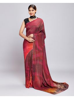 Navyasa By Liva - Red Shimmer Abstract Print Saree with Unstitched Blouse