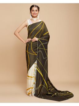 Navyasa By Liva - Black Shimmer Abstract Print Saree with Unstitched Blouse