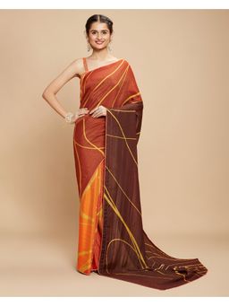 Navyasa By Liva - Orange Shimmer Abstract Print Saree with Unstitched Blouse