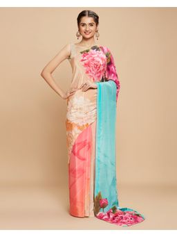 Navyasa By Liva - Pink Crepe Foil Print Saree with Unstitched Blouse
