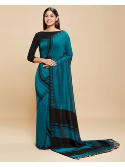 Navyasa By Liva - Blue Jacquard Stripes Print Saree with Unstitched Blouse