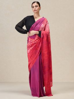 Navyasa By Liva - Purple Crepe Pixel Reset Print Saree with Unstitched Blouse