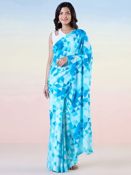 Navyasa By Liva - Blue Crepe Pixel Reset Print Saree with Unstitched Blouse
