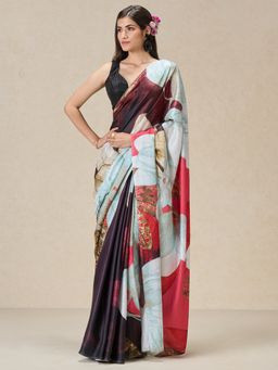 Navyasa By Liva - Multi Satin Lightbox Flowers Print Saree with Unstitched Blouse