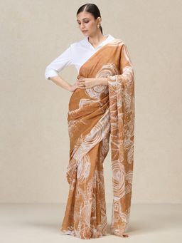 Navyasa By Liva - Brown Chiffon Digital Print Saree with Unstitched Blouse