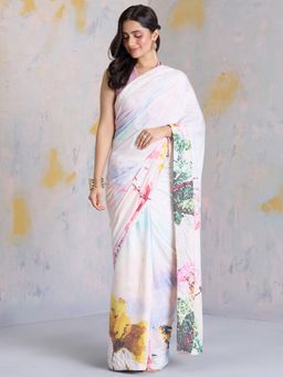 Navyasa By Liva - Multi-Color Jacquard Mystic Mosaic Print Saree with Unstitched Blouse