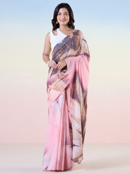 Navyasa By Liva - Pink Georgette Mystic Mosaic Print Saree with Unstitched Blouse