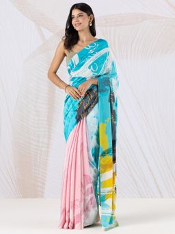 Navyasa By Liva - Pink Crepe Digital Print Saree with Unstitched Blouse