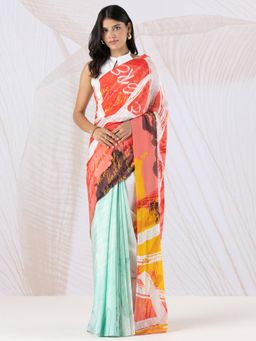 Navyasa By Liva - Green Crepe Digital Print Saree with Unstitched Blouse