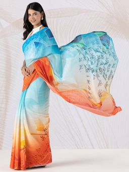 Navyasa By Liva - Blue Georgette Digital Print Saree with Unstitched Blouse