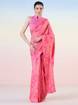 Navyasa By Liva - Pink Jacquard Digital Print Saree with Unstitched Blouse