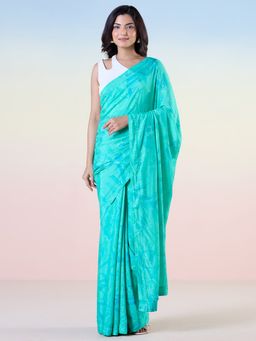 Navyasa By Liva - Blue Jacquard Digital Print Saree with Unstitched Blouse