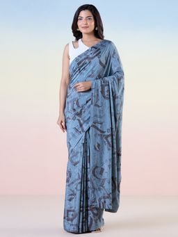 Navyasa By Liva - Grey Jacquard Digital Print Saree with Unstitched Blouse