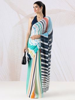 Navyasa By Liva - Multi-Color Georgette Digital Print Saree with Unstitched Blouse