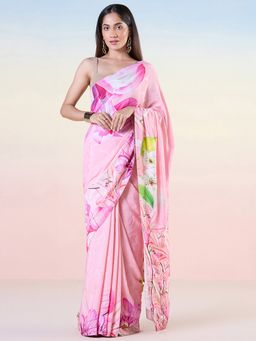 Navyasa By Liva - Pink Jacquard Digital Print Saree with Unstitched Blouse