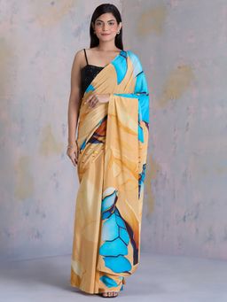 Navyasa By Liva - Beige Crepe Enchanting Illusions Print Saree with Unstitched Blouse
