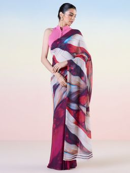 Navyasa By Liva - Maroon Chiffon Enchanting Illusions Print Saree with Unstitched Blouse