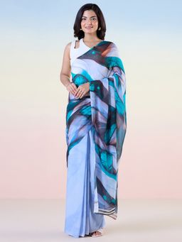 Navyasa By Liva - Blue Chiffon Enchanting Illusions Print Saree with Unstitched Blouse