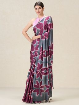 Navyasa By Liva - Multi-Color Satin Digital Print Saree with Unstitched Blouse