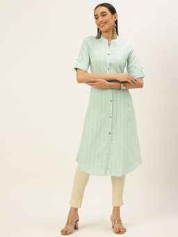 Shaily - Womens Turquoise Blue Sequins Cotton Straight Kurta