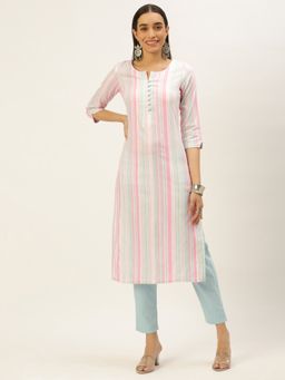 Shaily - Womens Blue Cotton Striped Straight Kurta With Pant (Set of 2)