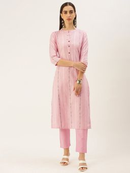 Shaily - Womens Pink Cotton Woven Self Design Straight Kurta With Pant (Set of 2)