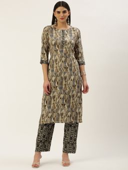 Shaily - Womens Black Rayon Geometric & Foil Printed Straight Kurta With Palazzo (Set of 2)