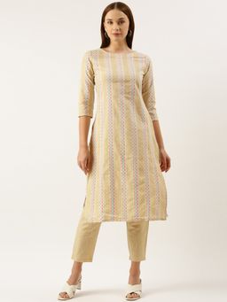 Shaily - Womens Yellow Cotton Woven Straight Kurta With Pant (Set of 2)