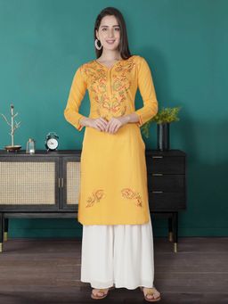 Seva Chikan - Hand Embroidered Yellow Cotton Lucknowi Chikankari Kurta