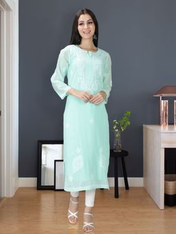 Seva Chikan - Hand Embroidered Georgette Lucknowi Chikankari Kurta With Inner (Set of 2)