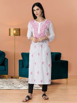 Seva Chikan - Hand Embroidered White Cotton Lucknowi Chikankari Kurta