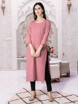 Seva Chikan - Hand Embroidered Peach Georgette Lucknowi Chikankari Kurta