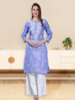 Seva Chikan - Hand Embroidered Purple Terivoil Cotton Lucknowi Chikankari Kurta