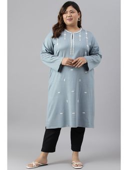 W - Blue Floral Winter Kurta