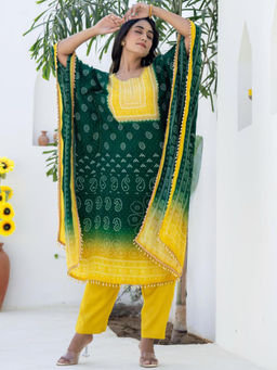 Chhabra 555 - Green Printed Kaftan and Pant (Set of 2)