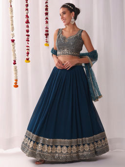 Chhabra 555 - Blue Embroidered Lehenga and Choli with Dupatta (Set of 3)