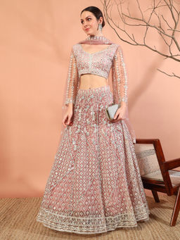 Chhabra 555 - Pink Embroidered Lehenga and Choli with Dupatta (Set of 3)