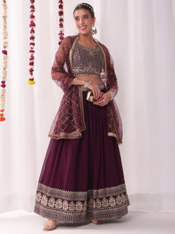 Chhabra 555 - Wine Embroidered Lehenga and Choli with Dupatta (Set of 3)