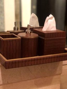 CasaGold - Tan Brown 4 Pieces Complete Bathroom Accessory Set