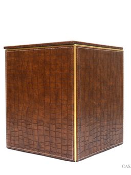 CasaGold - Brown Croco Small Square Classic Pu Leather Dustbin with Lid
